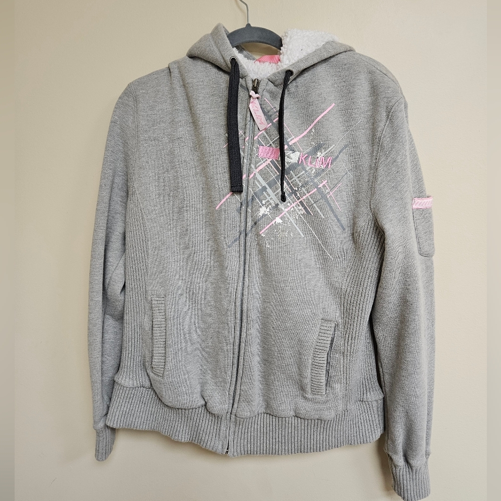 Klim Women's Insulated Sherpa Athena Hoodie Size XL Gray Full Zip Sweater